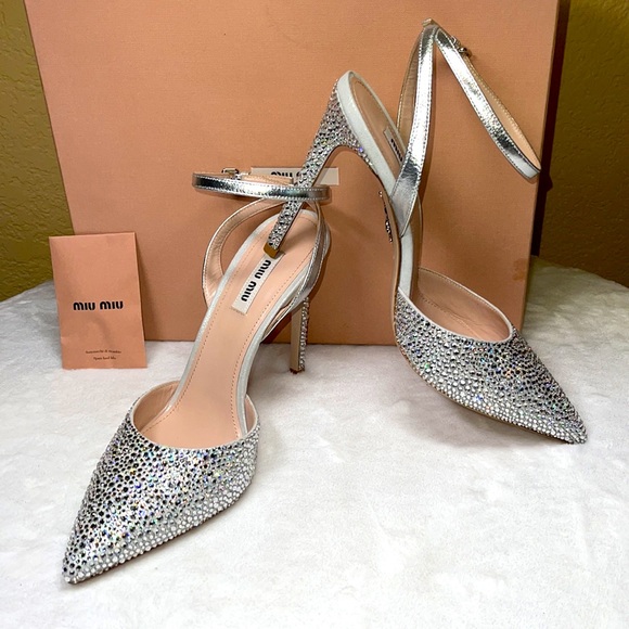 Miu Miu Shoes - Miu Miu Silver rhinestone pointy heels Sz 39 9